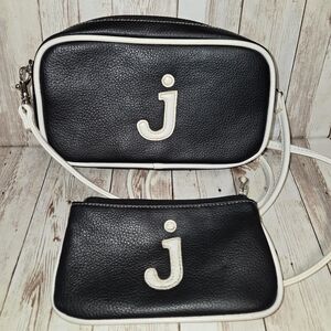 Vintage Black White Initial “J” Crossbody Bag Wallet Purse w/ Removable Coin